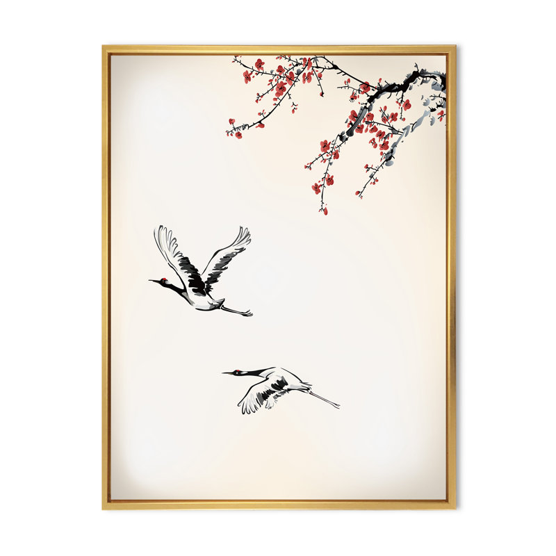 Sweet Winter Birds - peinture sur toile, Encadrement doré, H 32 po x l 16 po x P 1 po