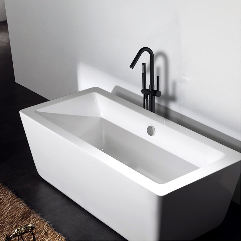 Matt Black Freestanding Bathtub Faucet With Hand Shower - Metal, Structure 43.21 In. Depth, 8.12 Width, 7.13 Height Full Spray Bathroom Renovation Project Initiative Build
