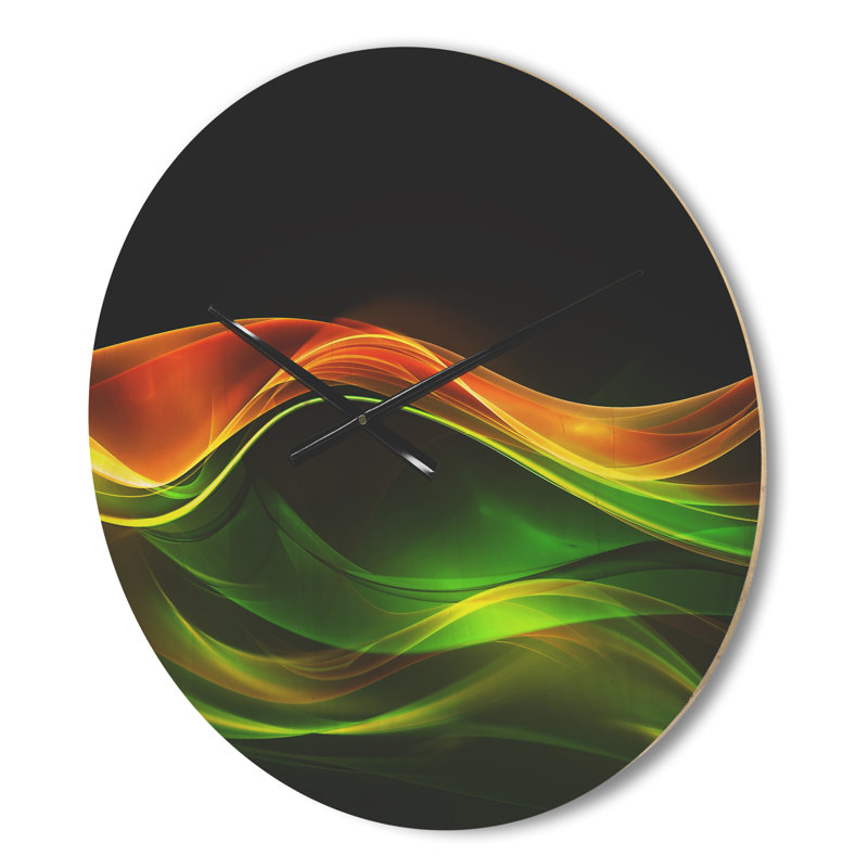 Horloge murale moderne abstraite vert jaune en noir, Moyenne