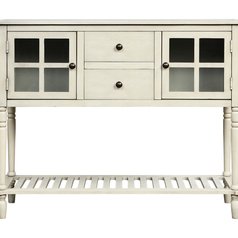 Buffet avec structure en bois massif et tiroirs - Finition grise dans un intérieur spacieux et antique, Gris antique