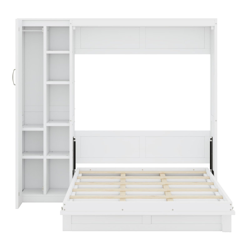 Lit escamotable mural avec tablettes Murphy, Lit double, Blanc