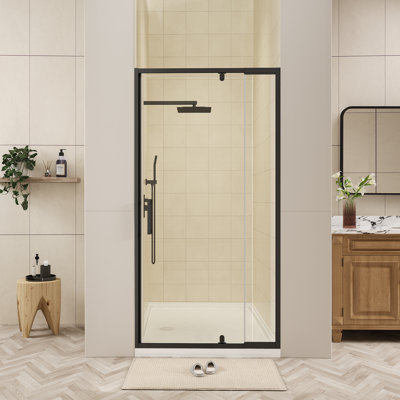 Liding Framed Tub Door In Matte Black With Clear Glass