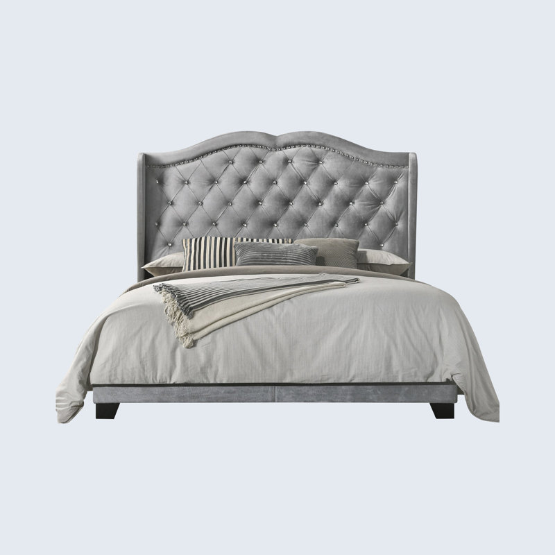Lit tapissier standard capitonné Tess, Gris argenté, Complète