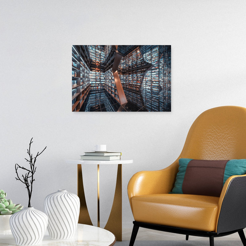 Infinite Library Reflections Geometric Modern Architecture Wall Art Print, 16" H x 24" W