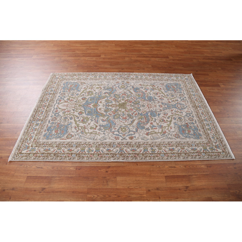 Tapis turc Oushak en laine noué à la main 4 x 6