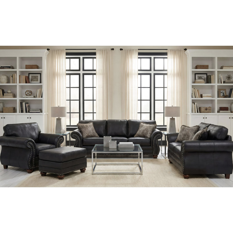 Fauteuil d'appoint 47 po avec accoudoirs roulés et têtes de clou étain - minuit Ridgeline
