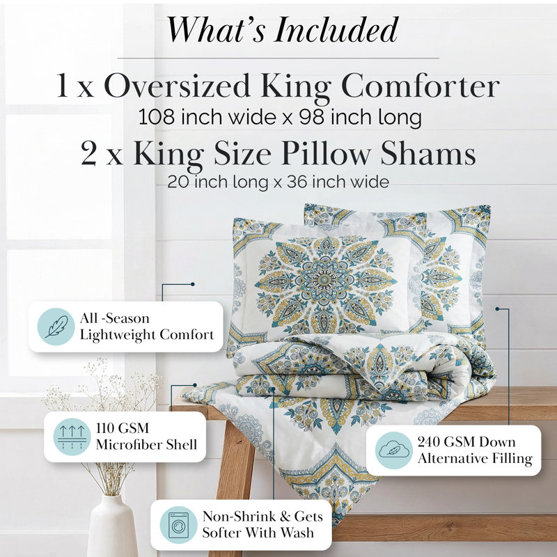 Infinity Microfiber Duvet Cover Set, Full/Double Comforter + 2 King Pillow Cases, Blue