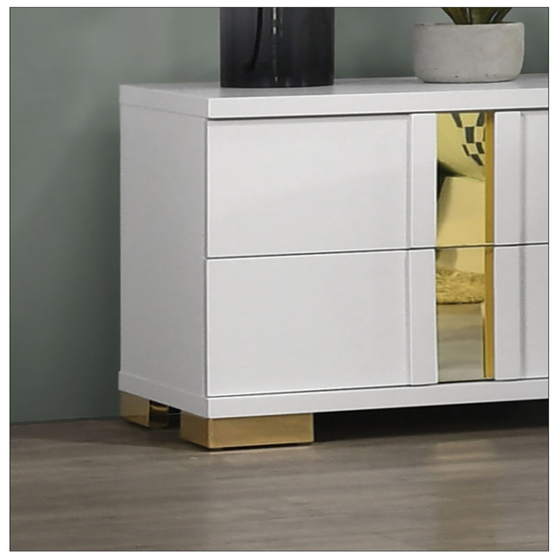Table de chevet pour chambre à coucher, Blanc, blanc et or