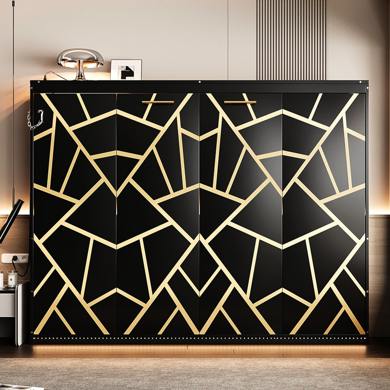 Grand lit avec imprimé, éclairage à DEL et encastré, design moderne grand noir espace, dessous,