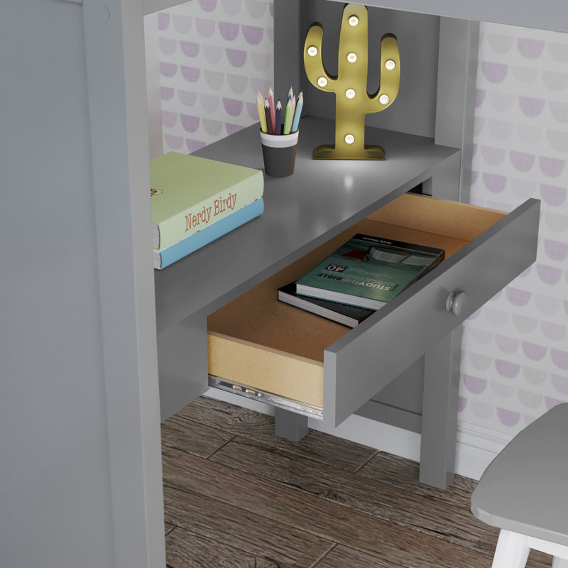  Gannon Twin 4-Drawer Solid Wood Loft Bed with Built-in-Desk, Gray