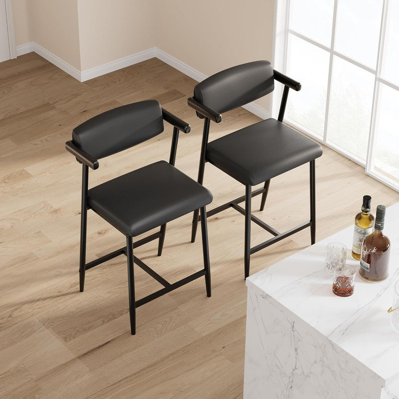 Upholstered Counter Stool with Metal Frame, Black