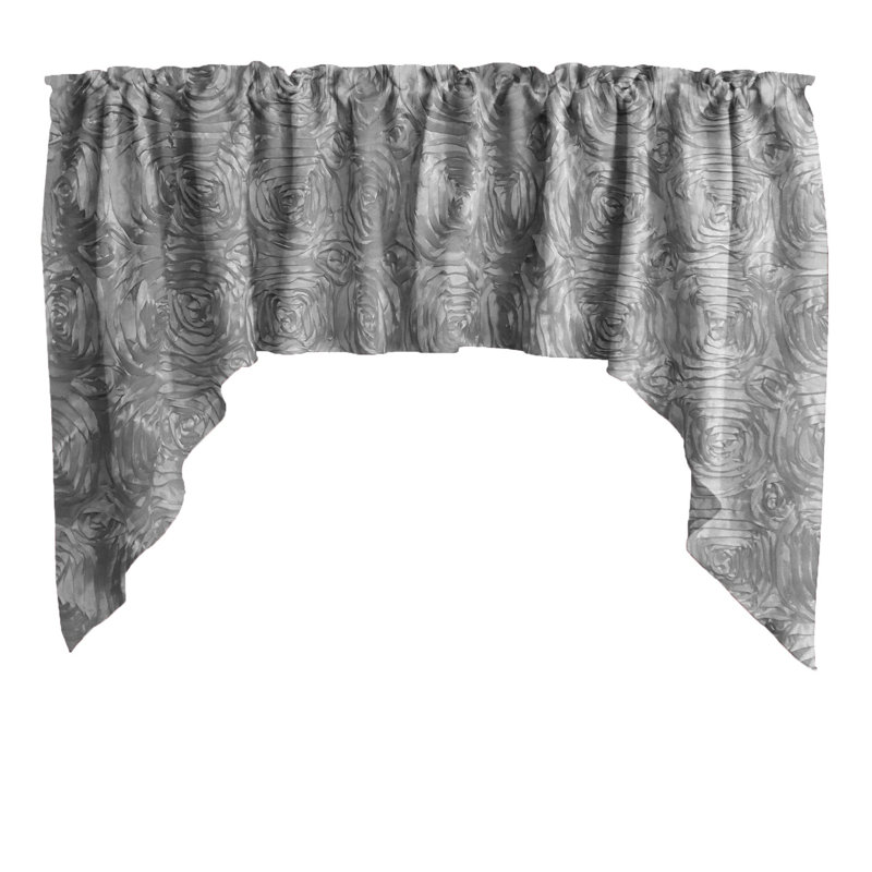 Silver Floral Satin Rosette Swag Window Valance