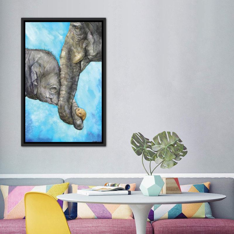 Éléphants - Pure Family, art sur toile, H 60 po x l 40po x P 1,5 po, Toile avec cadre noir