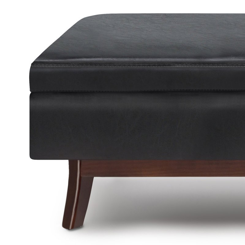 Owen Mid Century Modern Black Rubberwood Cocktail Ottoman