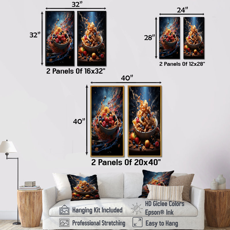 Granola galaxie - ensemble de 2 impressions sur toile déjeuner, Cadre flottant brun, H 28 po x l 25 po