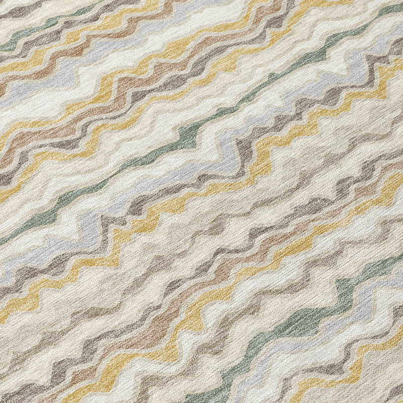 Machine Washable Indoor/Outdoor Chantille ACN2436 Stripes Rug, Ivory, 5' x 7'6"