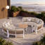 Ensemble de conversation de patio en aluminium demi-lune pour 3 personnes avec coussins et table basse-669800944-672642505