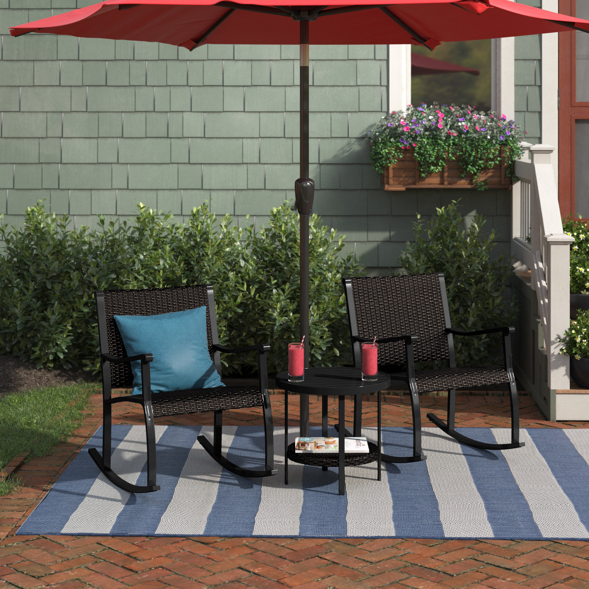 Andover Mills® 3pcs Patio Rattan Rocking Chair Bistro Set Coffee Table