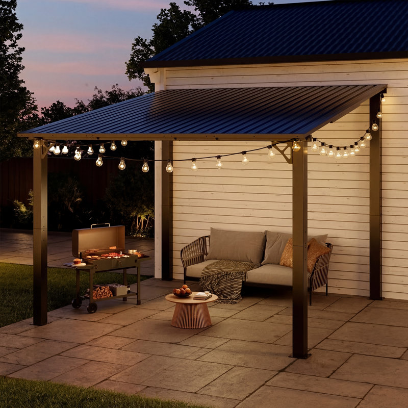Pergola à toit rigide VIWAT avec toit en acier galvanisé incliné et structure en aluminium, H 98 po x l 118,5 po x P 119,3 po