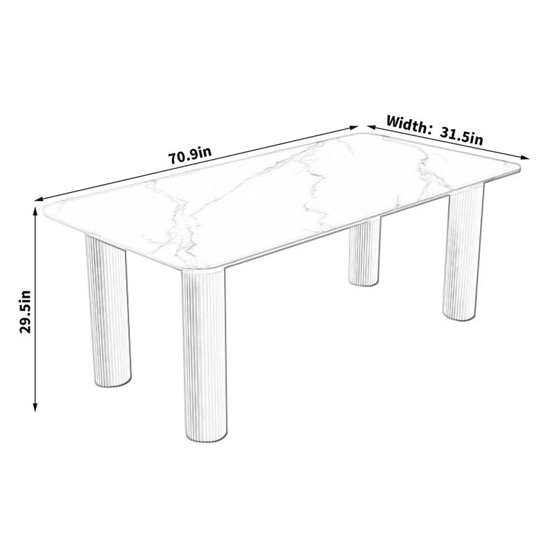 Glossy Rock Dining Table Dining Table, 29.5"H x 70.9"L x 31.5"W