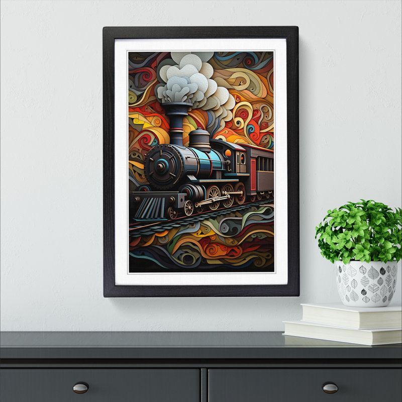 Steam Train Geometric - Framed Print, Black, 64" H x 46" W x 2" D