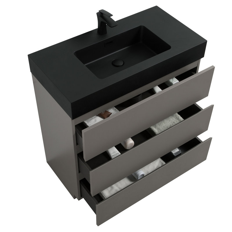 Meuble-lavabo gris de 36 po - intelligent, grande poignée - capacité de rangement silencieuse, rangement riche, mouvement