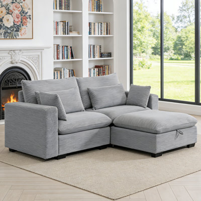 Janneth 86"W Corduroy Sofa Loveseat With Storage Ottoman