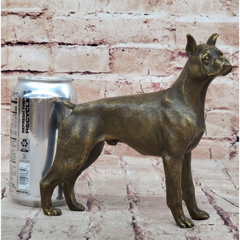 Bronze Boxer Dog Metal Statue Sculpture 8" x 9"