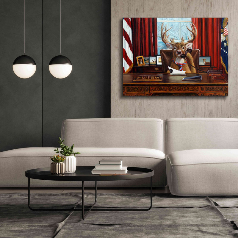 «The Buck Stops Here» par Lucia Heffernan, art mural sur toile, H 40 po x l 54 po x P 1,5 po