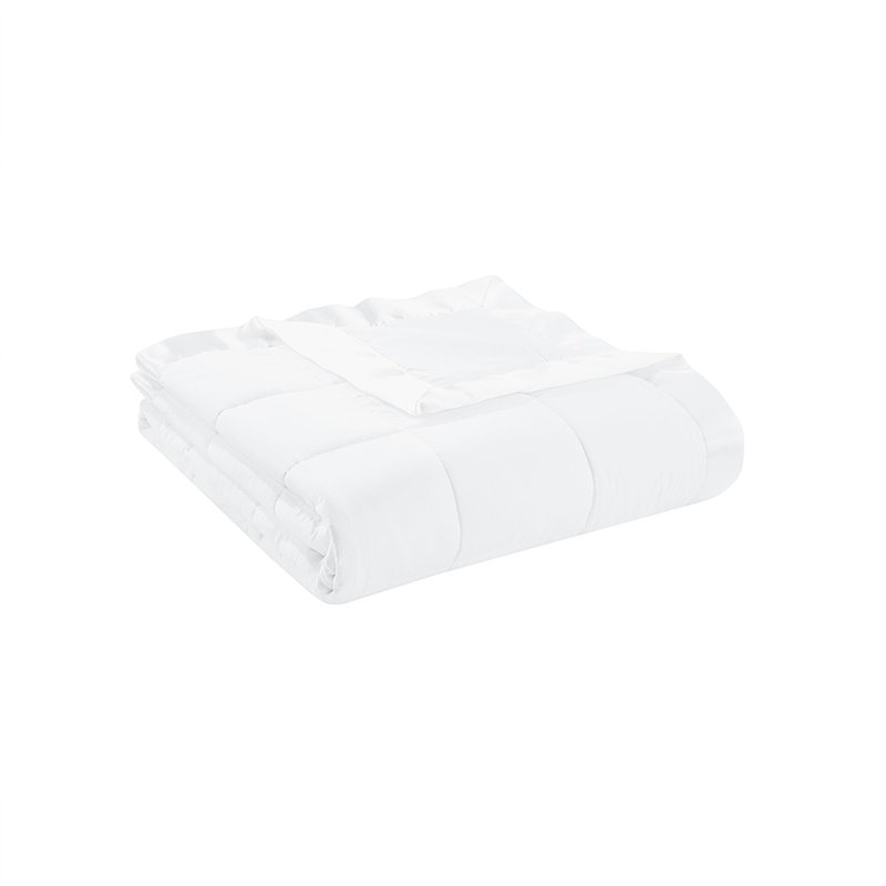 Couverture légère en duvet synthétique avec bordure en satin, Blanc, Lit simple