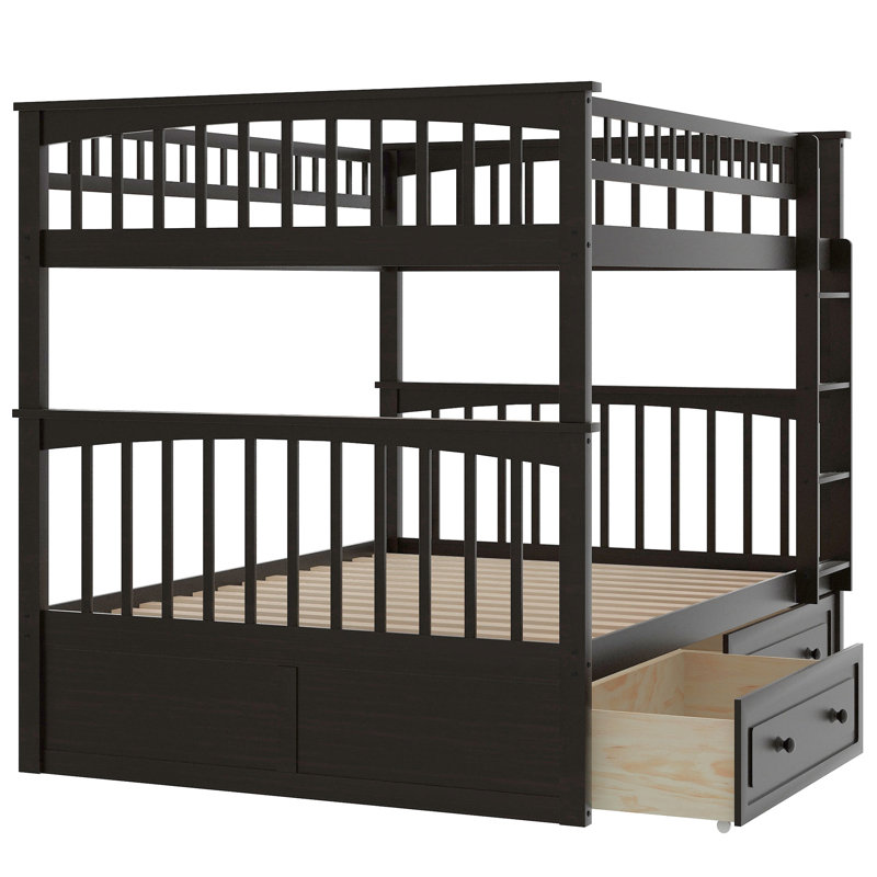 Lit superposé convertible au-dessus d'un lit superposé, pin et qualité de fabrication, tiroirs pour solution de rangement, garde-corps en forme de clôture, travail d'assemblage sans tracas, bois, poignées à roulettes, processus de mise en place facile