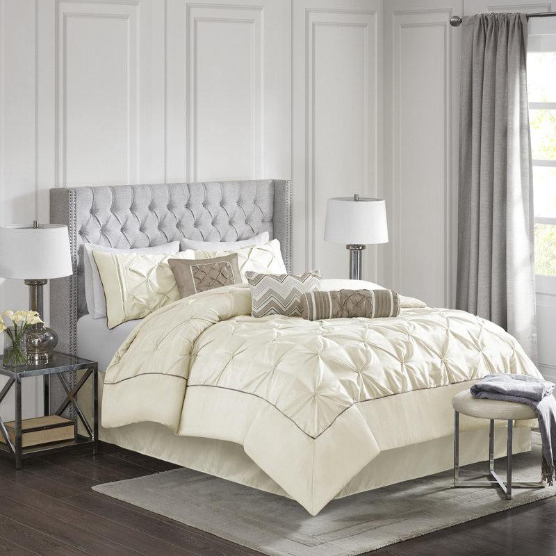 Édredon pour très grand lit 7 pièces - Conception magnifique avec coussins décoratifs, Ivoire ivoire