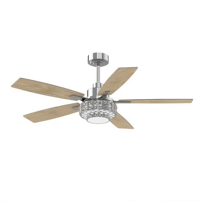 Ventilateur de plafond en cristal 52 pouces avec lumière et télécommande Chrome
