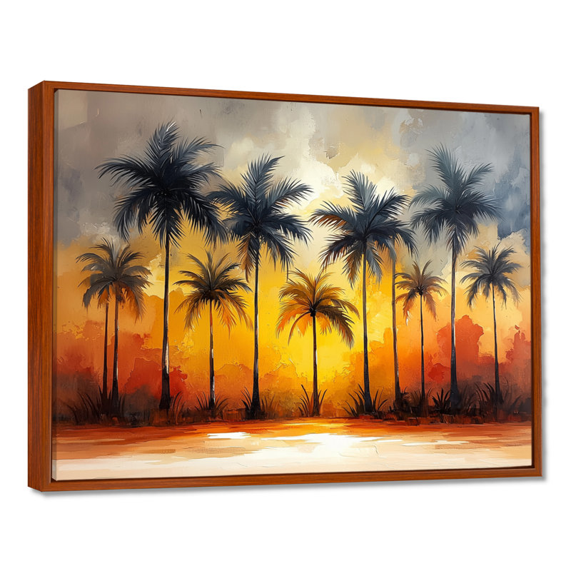 «Cleal Blossom Of Sunset Colors Plam Trees I» - art mural palmiers et palmiers, 30" H x 40" W, Brun