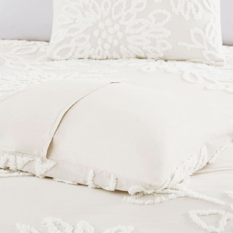 Ensembles de literie en chenille de coton Cozy King / Cal King, style maison de campagne, blanc cassé