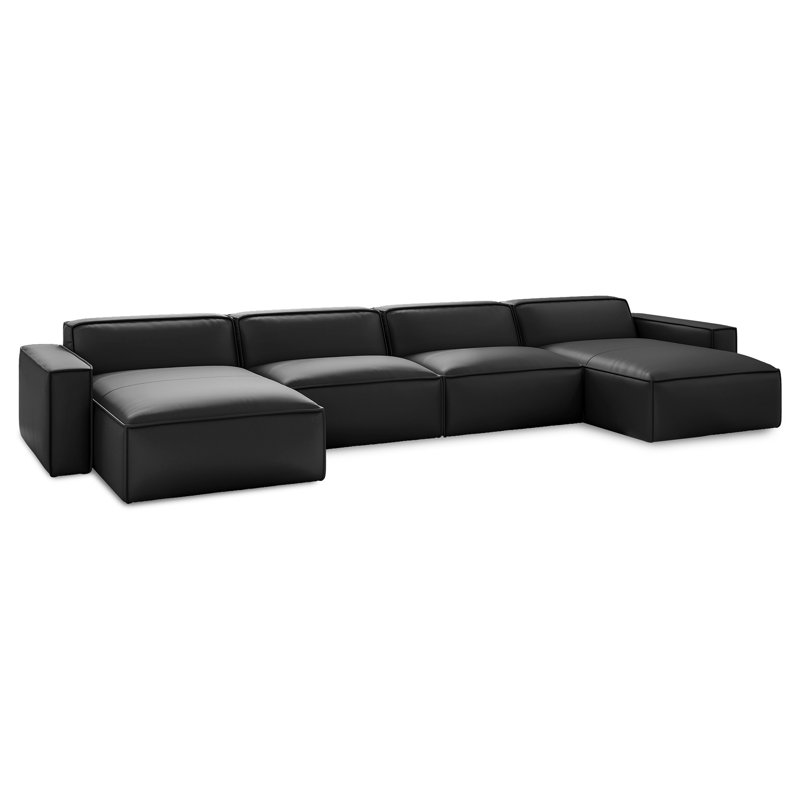Canapé modulaire en cuir Valencia Analline Valencia, Cuir noir, H 28 po x l 124 po x P 66 po