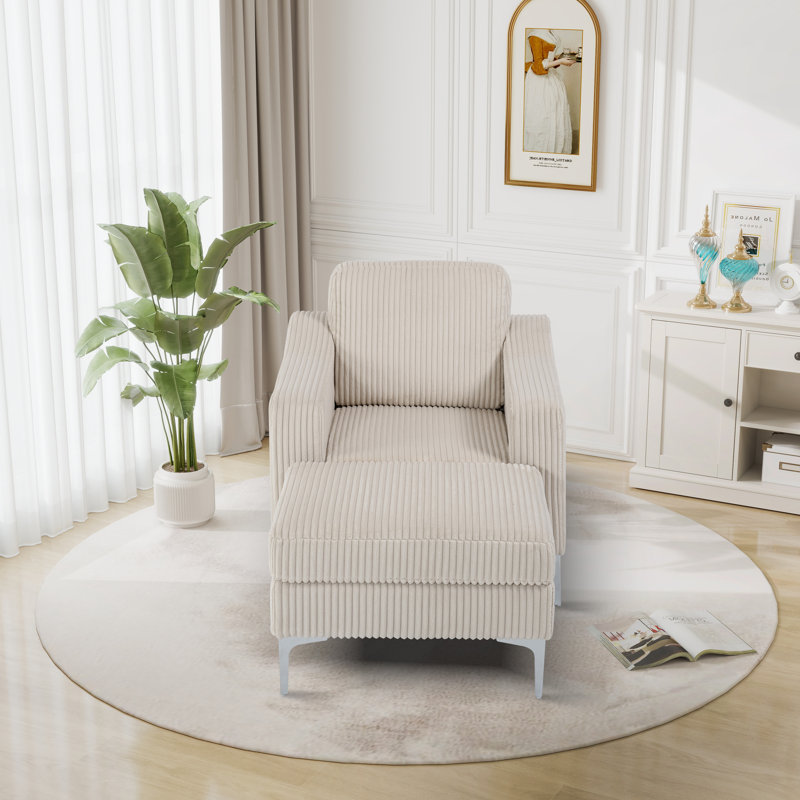 Fauteuil d'appoint avec repose-pieds l 35,24 po Heid, Velours côtelé beige