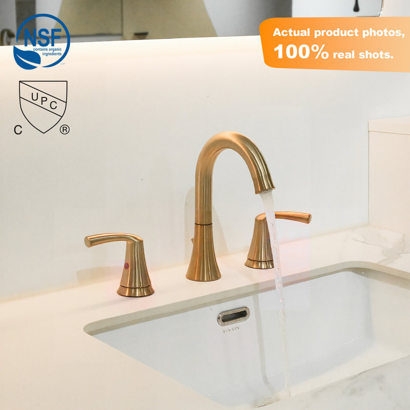 Widespread 2-Handle Bathroom Sink Faucet With Drain Assembly, Brushed Gold
