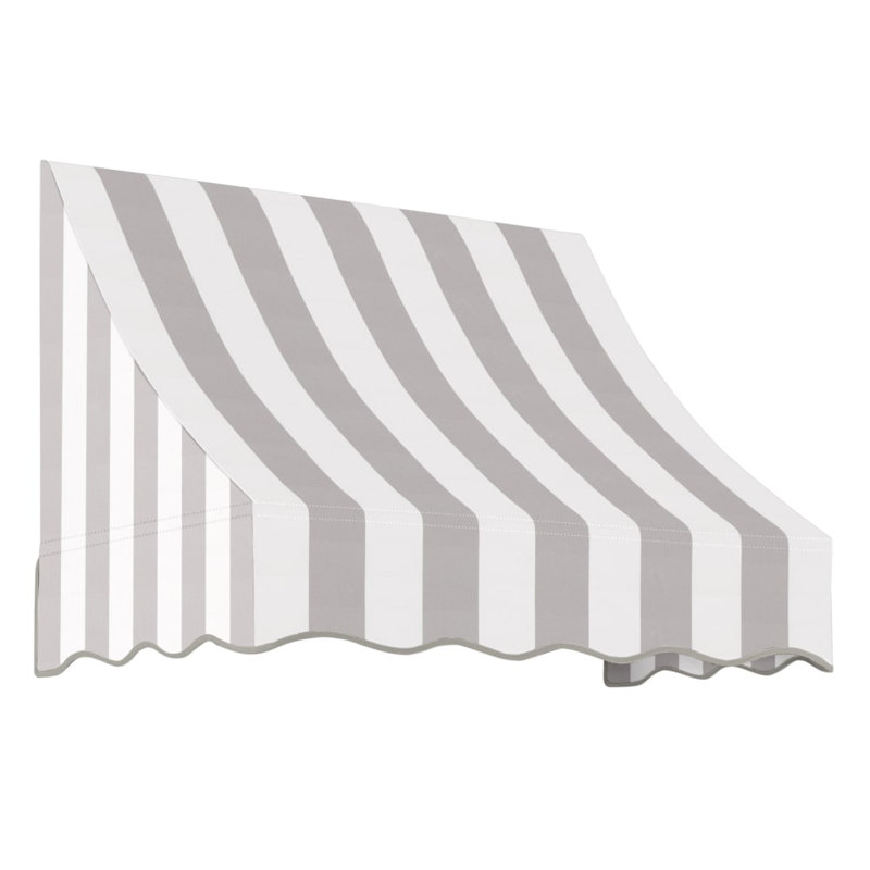 Auvent fixe en tissu acrylique Awantech Nantucket, H 31 po x l 100,5 po x P 24 po, Rayures grises et blanches
