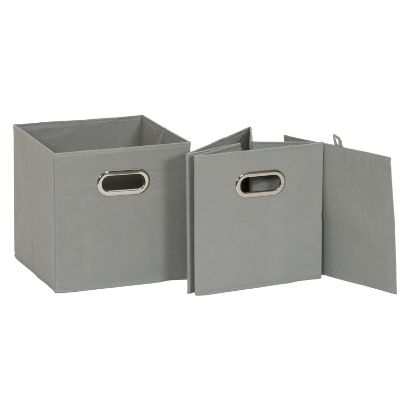 Bacs de rangement en tissu, tissu en polyester tissé robuste, côtés en carton gris robuste, poignée avant à œillets, empilable et pliable, conception classique