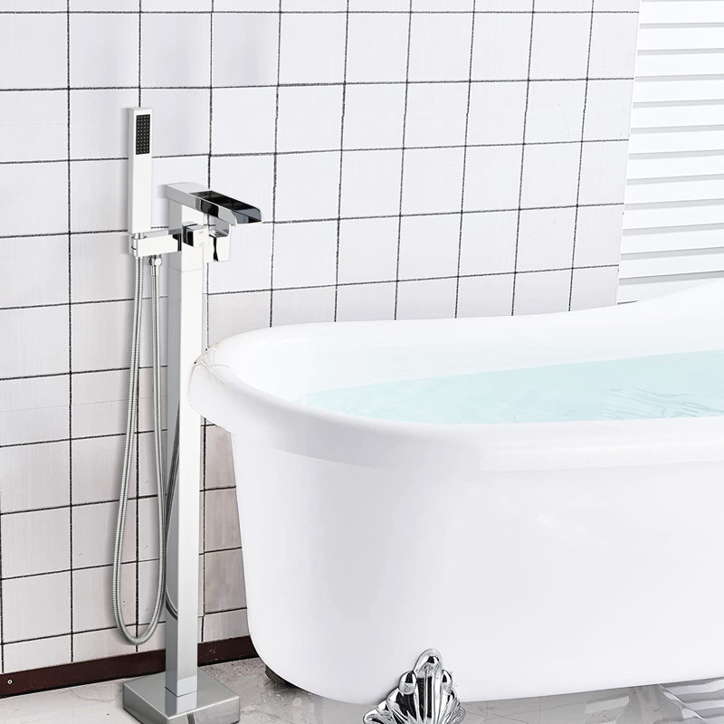 Modern Floor Mount Tub Filler With Waterfall And Valve Included Lever Handle Bathroom Faucet Spout Supply Lines