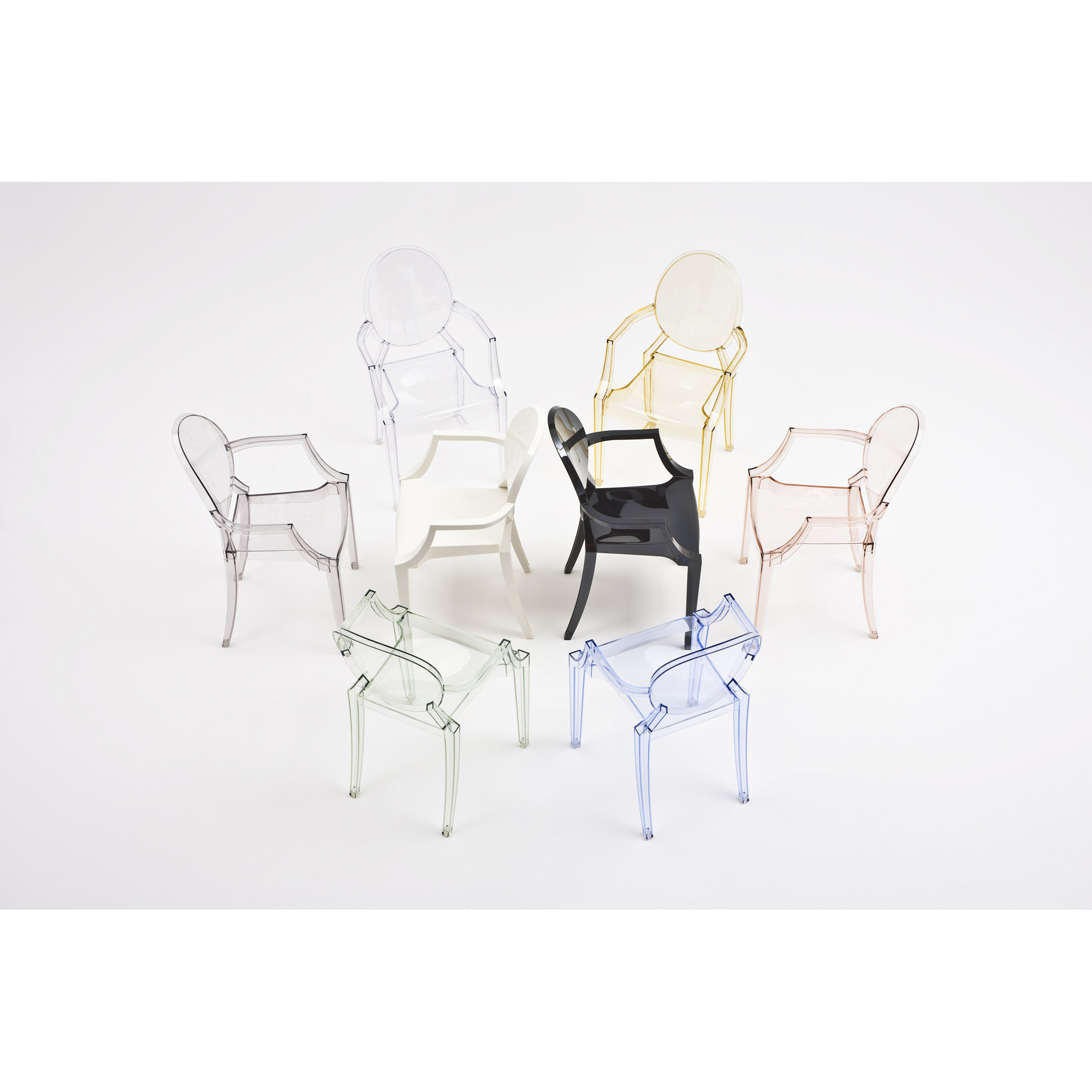 Louis Ghost Premium All-Weather Wicker Outdoor Stacking Dining Armchair, Glossy Black