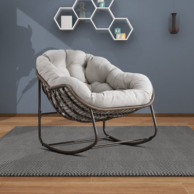 Modern Classic Metal Frame Wrapped with Rattan Egg Rocking Chair, Indoor/Outdoor Use by Hokku Designs