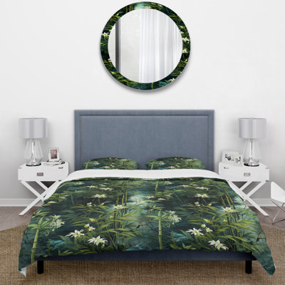 Bamboo Sanctuary - Ensemble de housse de couette oriental - Microfibre de polyester