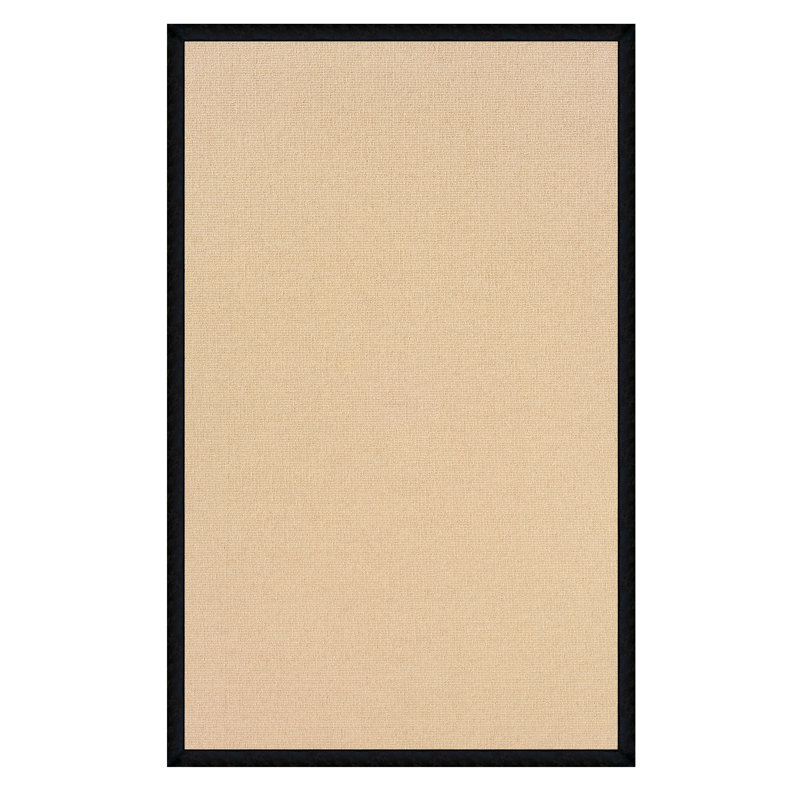 Nannette Handmade Light Beige Berber with Black Faux Leather Border Made in the USA Area Rug, Rectangle 8'9" x 12'