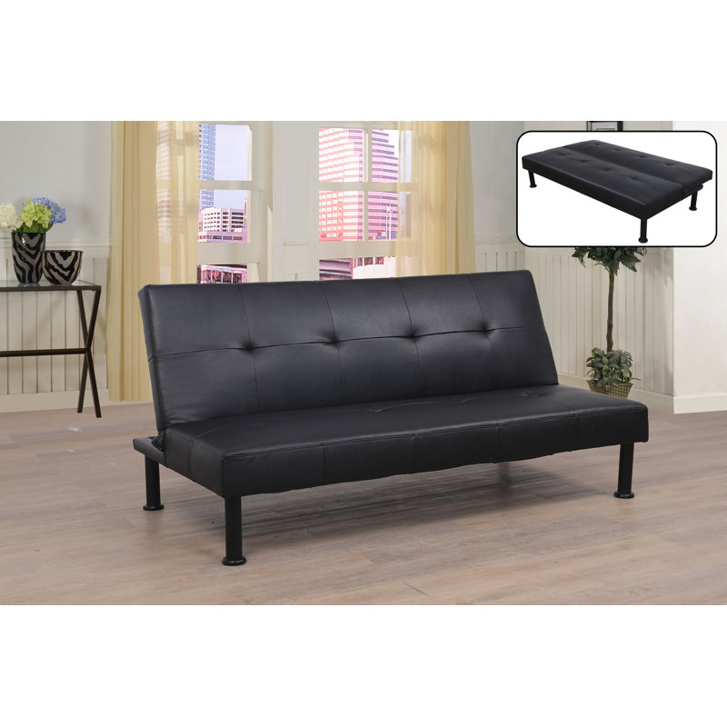 Merridale Twin 64'' Faux Leather Tufted Convertible Sofa
