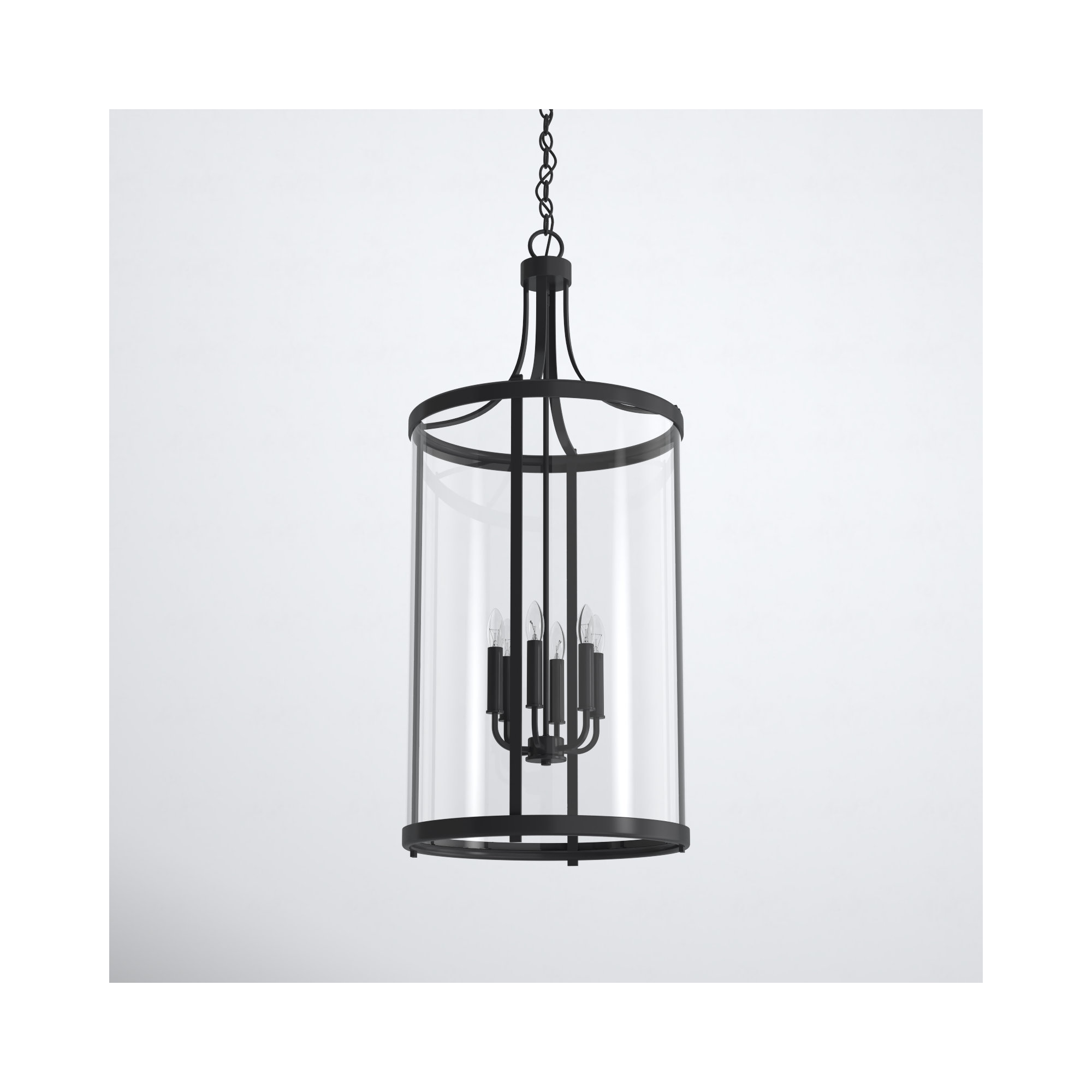 Wayland Dimmable Lantern Chandelier, 34" H x 16" W x 16" D, 6 Lights, Black