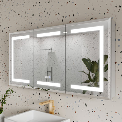 Silver Aluminum Recessed/Surface Mount Lighted Medicine Cabinet With Mirror And Dimming
