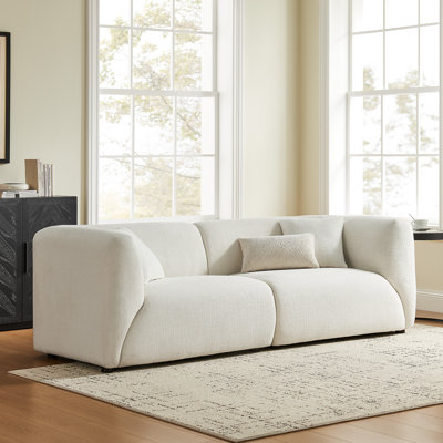 88" Upholstered White Loveseat Sofa Deep Seat 2-Seater Couch with Solid Wood Frame