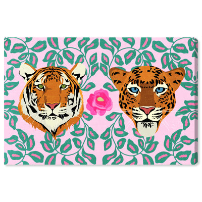 «Animals Welcome to our Jungle Modern», reproduction d'art sur toile rose